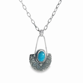 Simple Touch Minimal Piece Sterling Silver Necklace with Kingman Turquoise Stone