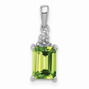 Sterling Silver Peridot Diamond Pendant Necklace Handmade Craft Refined Style