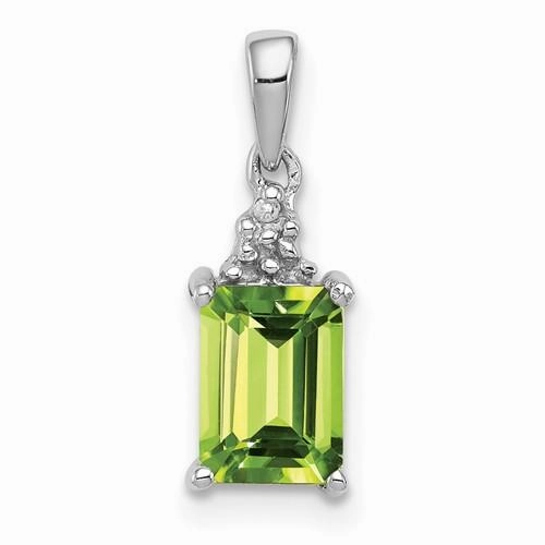 Sterling Silver Peridot Diamond Pendant Necklace Handmade Craft Refined Style