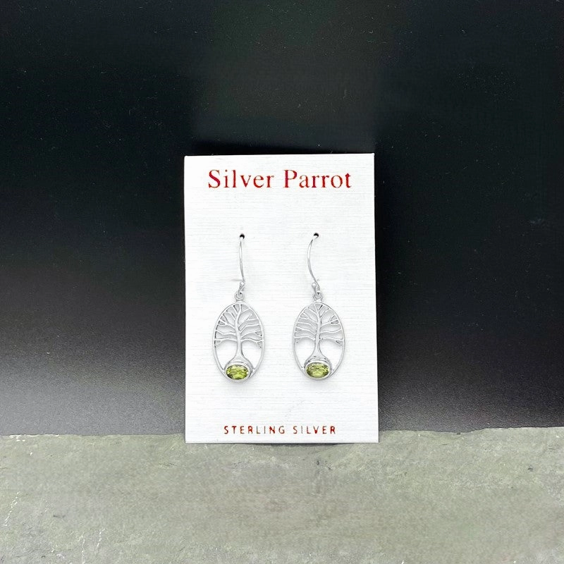 Flawless Accent Sterling Silver Tree of Life Earrings. 4 Available Stones