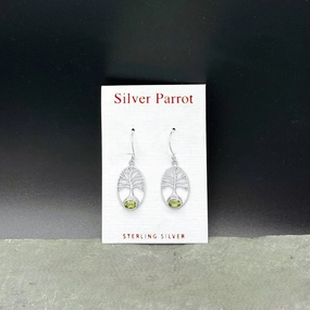 Flawless Accent Sterling Silver Tree of Life Earrings. 4 Available Stones