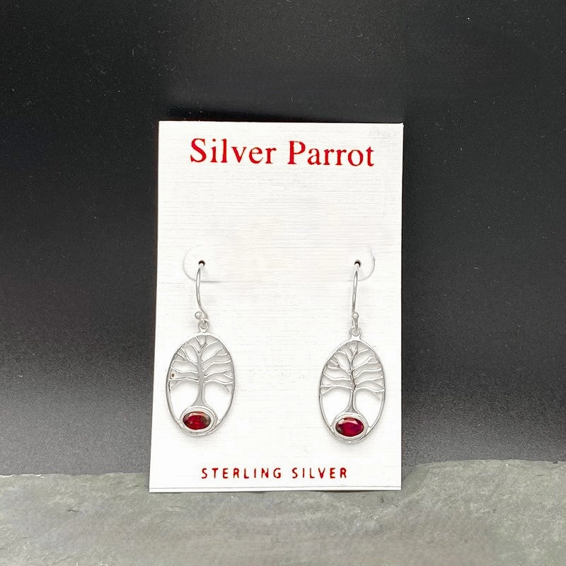 Chic Evening Sterling Silver Tree of Life Earrings. 4 Available Stones