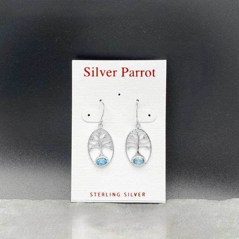 Chic piece Smooth Shine Sterling Silver Tree of Life Earrings. 4 Available Stones