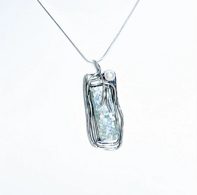 Fresh Statement Roman Glass With Pearl Pendant In Sterling Silver