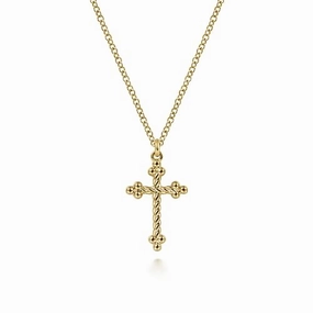 14K Yellow Gold Bujukan Twisted Rope Cross Pendant Necklace Minimalist Flair Alluring Touch