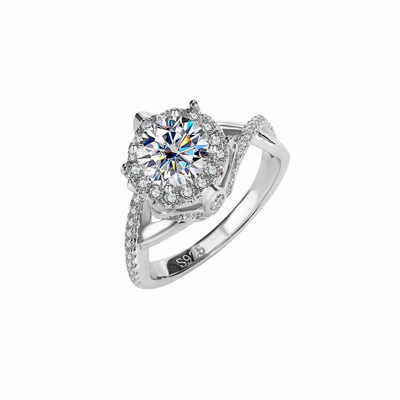 1 Carat Round Brilliant Diamond Halo Ring | S925 | Moissanite Timeless Beauty