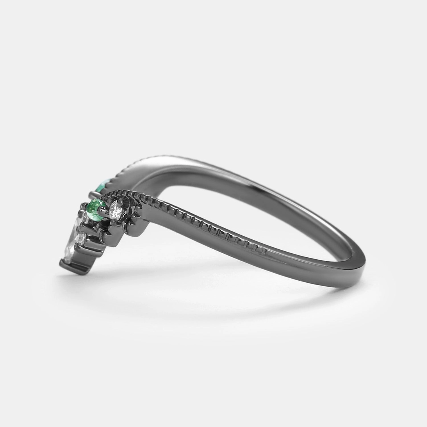 Relaxed Style Resilient Design Art-deco Moissanite & Moss Agate Curved Stacking Band