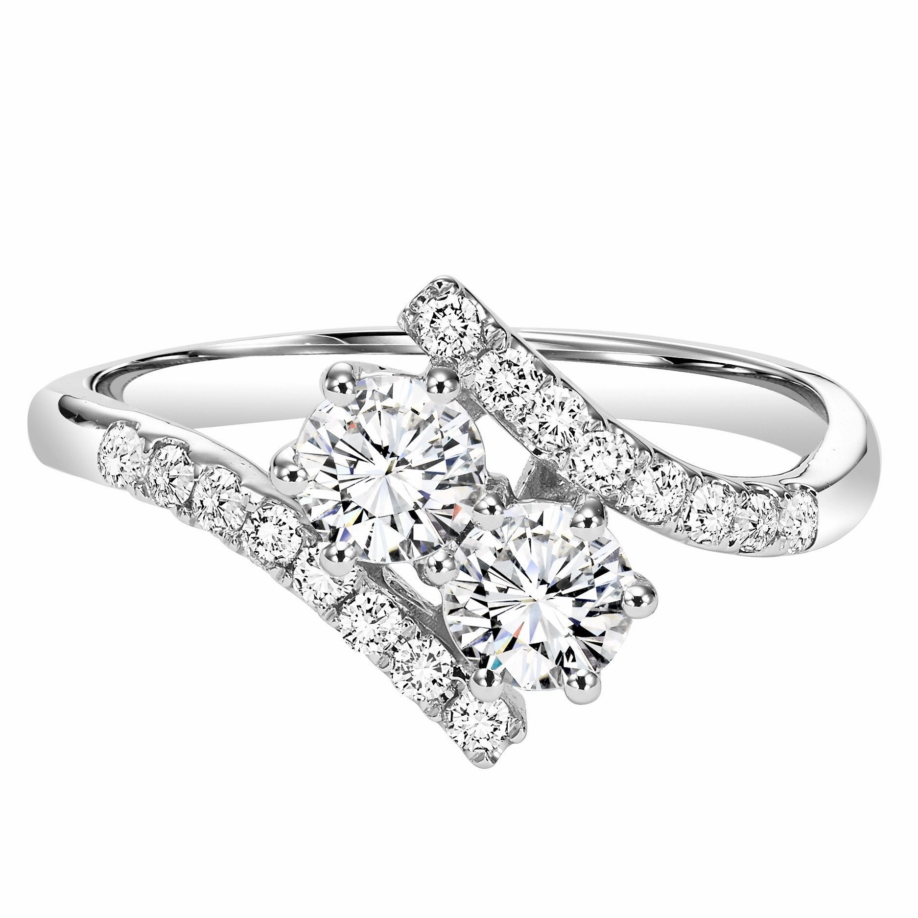Twogether  2-Stone Bypass Diamond Ring 3/4 Cttw 14K White Gold Elegant Ornament