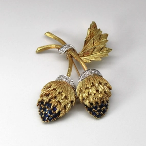 Sapphire & Diamond Floral Gold Brooch | 1.20ctw | 0.14ctw | Glamour Finish