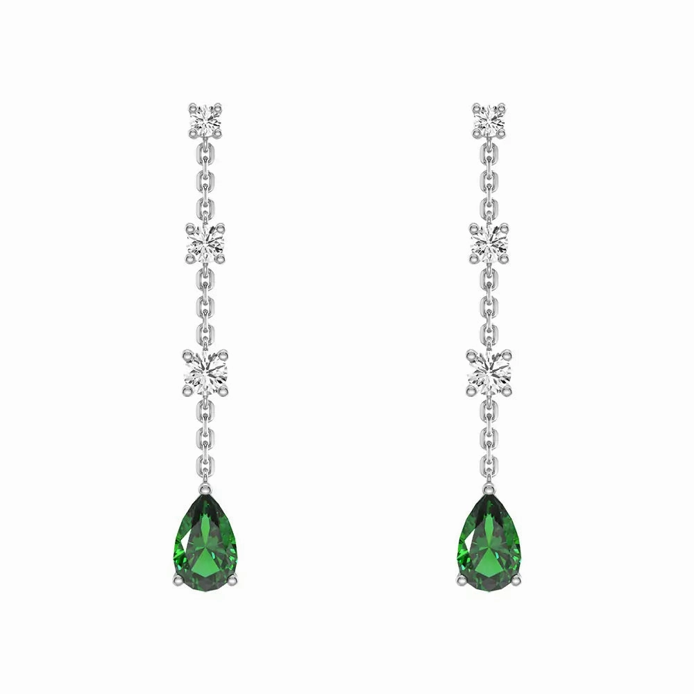 Exquisite Shine Tiered Diamond Cascade Stud Earrings with Trembling Lab Emerald Drop