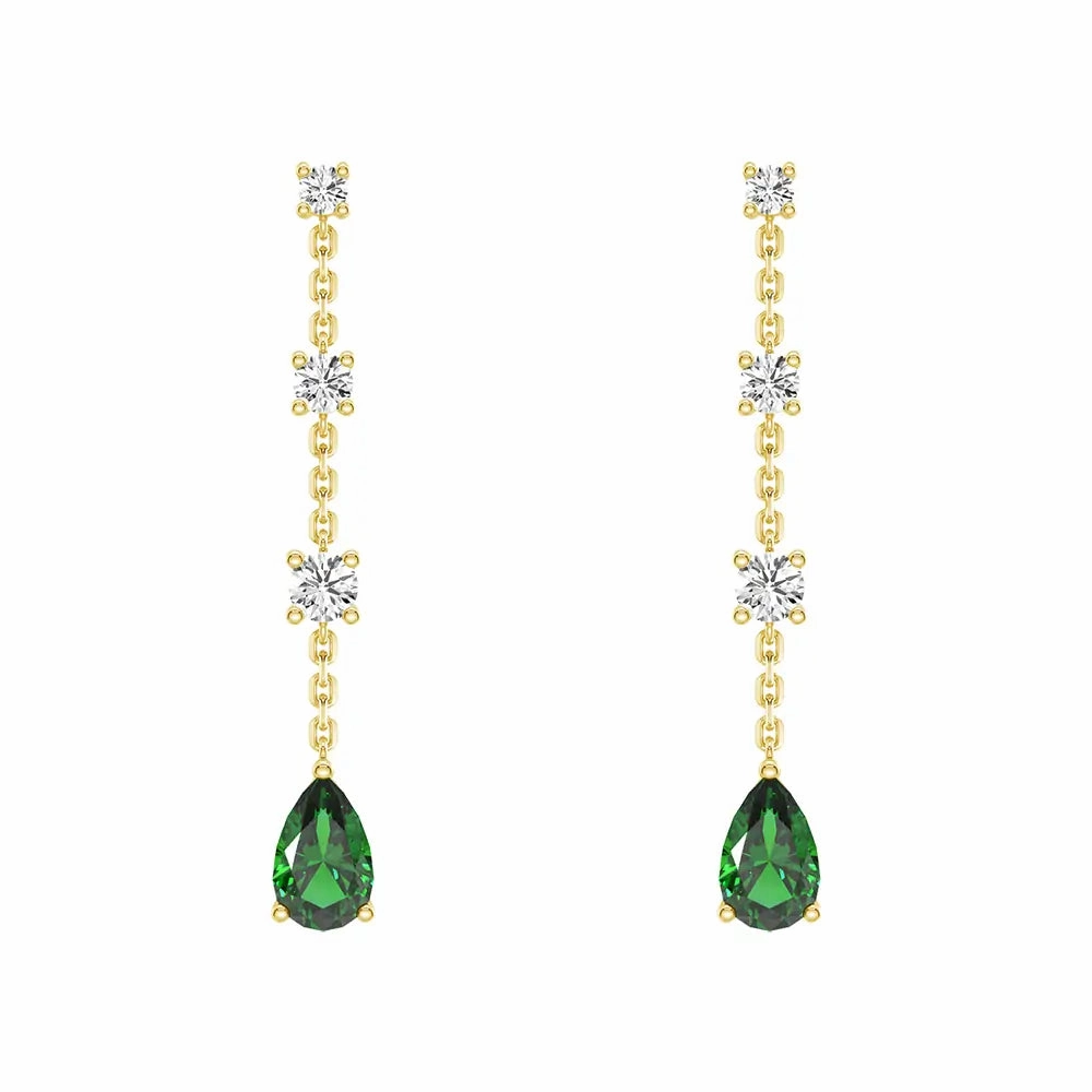 Effortless Charm Tiered Diamond Cascade Stud Earrings with Trembling Lab Emerald Drop