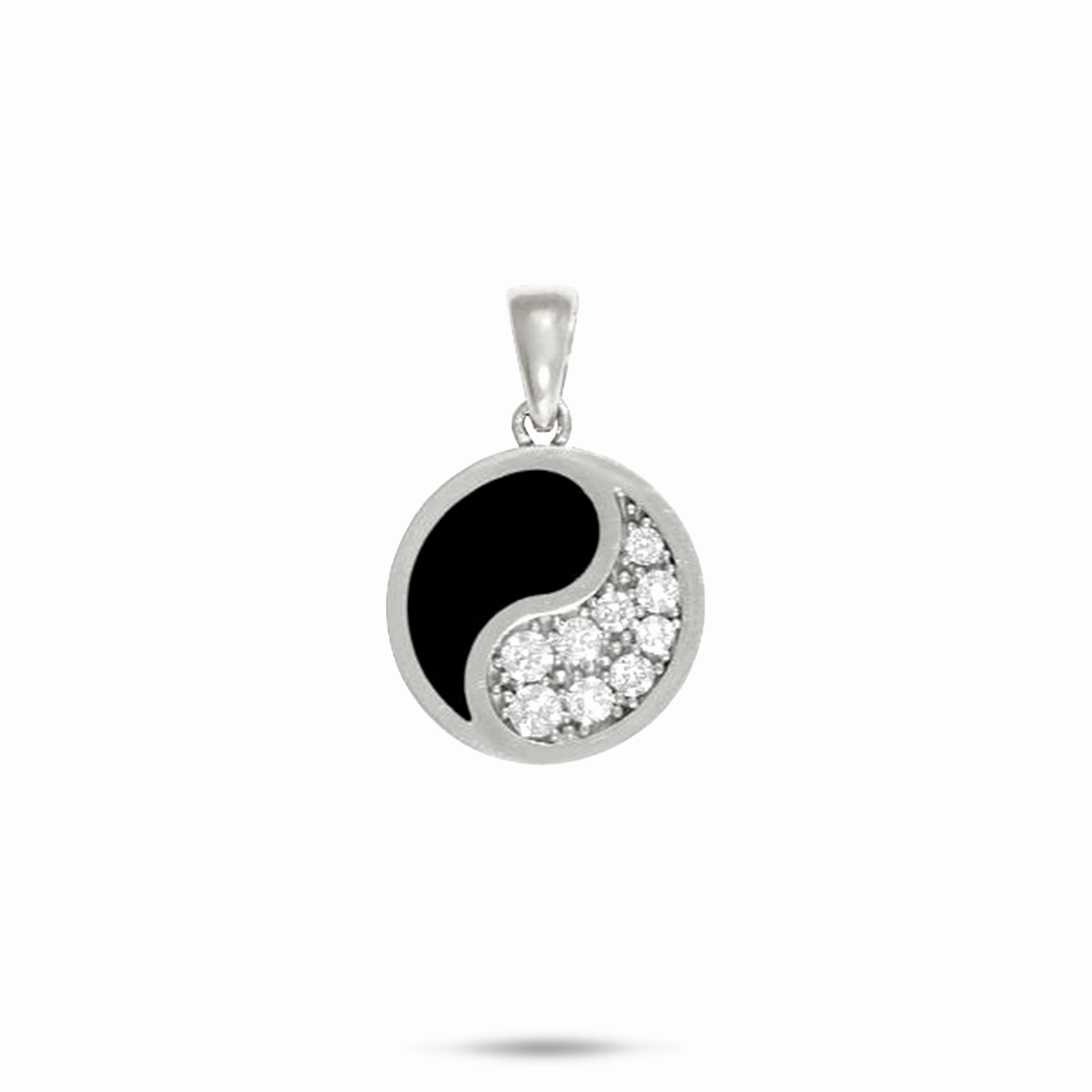 Timeless Craft Shine Yin Yang Black Coral Pendant in White Gold with Diamonds- 15mm