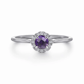 Flirty Look 14K White Gold Amethyst and Diamond Halo Promise Ring