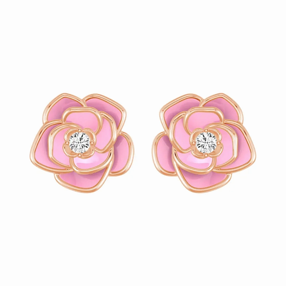 ??Blossom of Compassion?? Breast Cancer Awareness Stud Earrings Shiny Texture