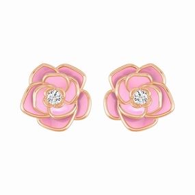 ??Blossom of Compassion?? Breast Cancer Awareness Stud Earrings Shiny Texture