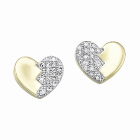 Layered Texture 10K Yellow Gold 1/8cttw Diamond Heart Shaped Earrings