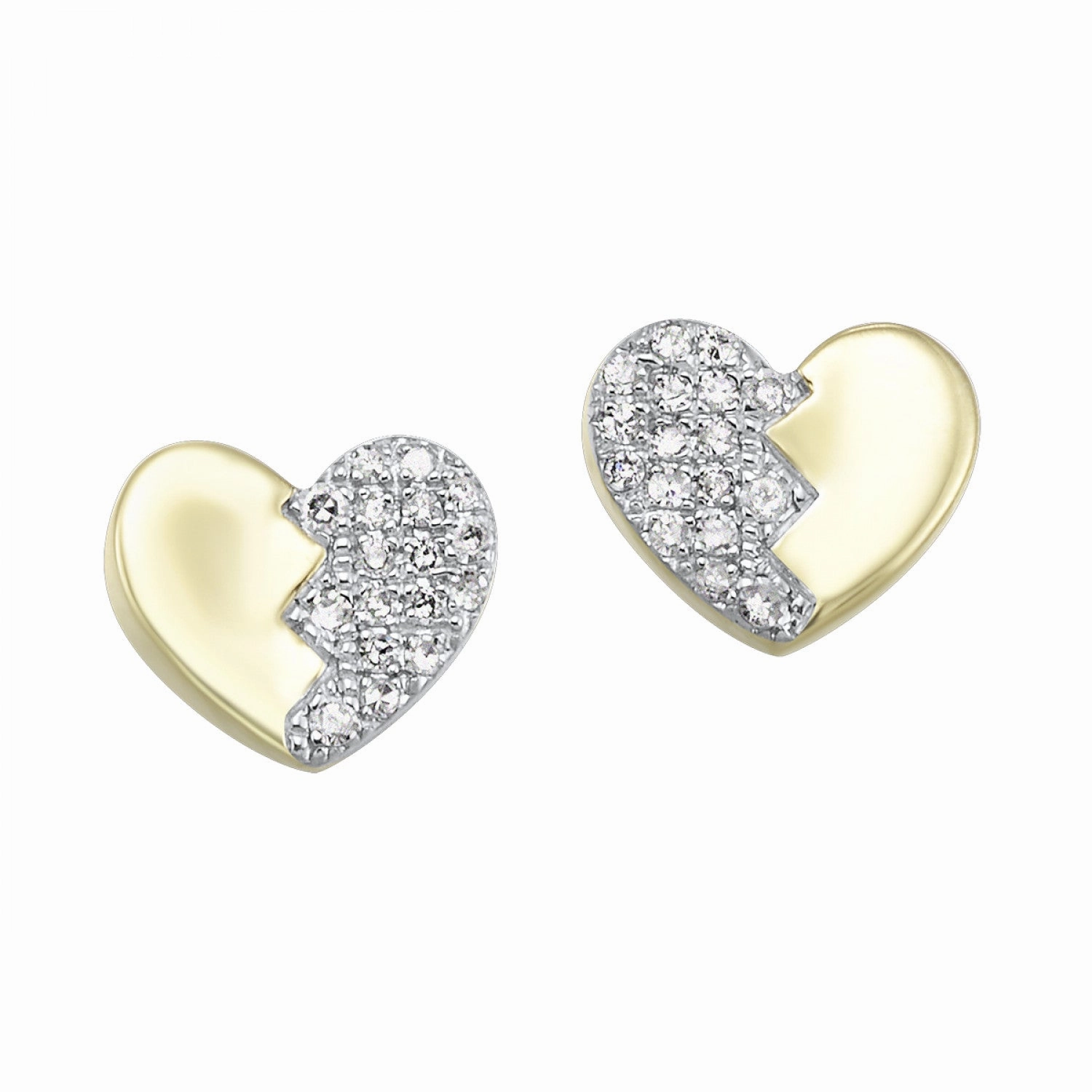 10K Yellow Gold 1/8cttw Diamond Heart Shaped Earrings Opulent Embellishment