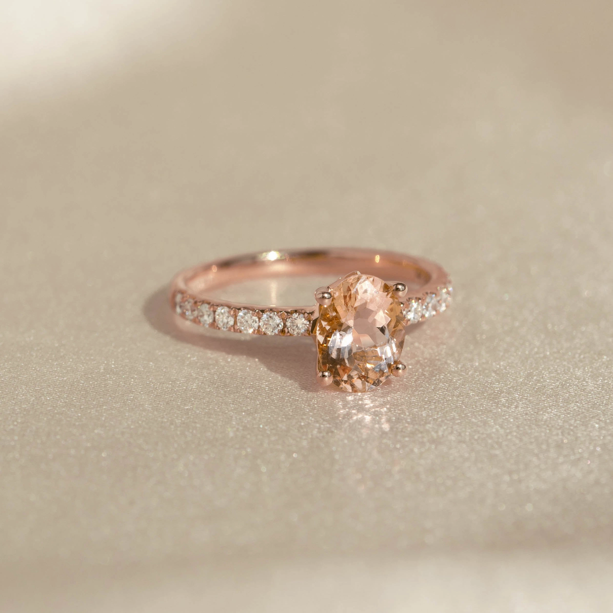 Oval Morganite and Diamond Ring Rose Gold - Minette Finishing Touch
