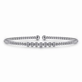 14K White Gold Bujukan Bead and Cluster Diamond Bangle Fashionable Detail