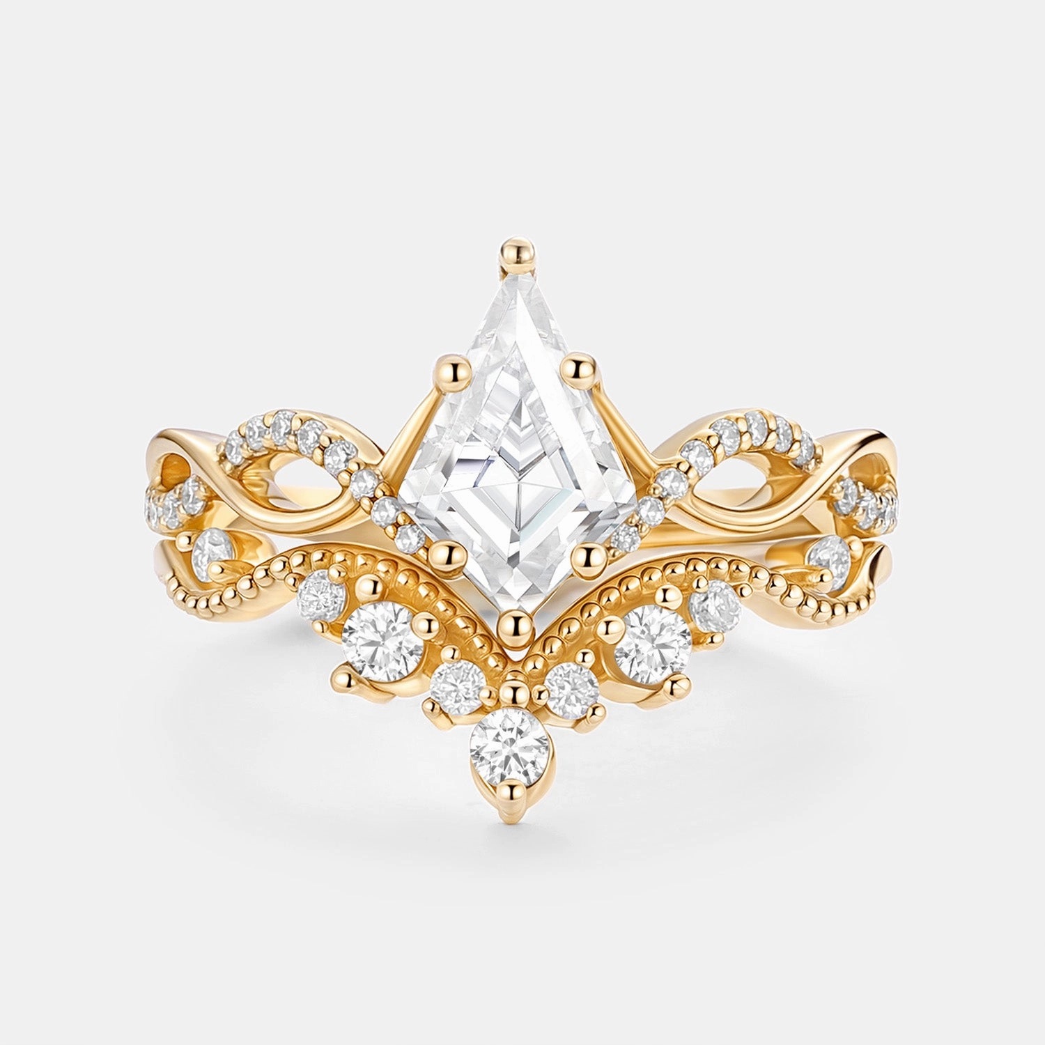 Infinity Kite Cut Lab Padparadscha Engagement Ring Set 2pcs Seasonal Shine