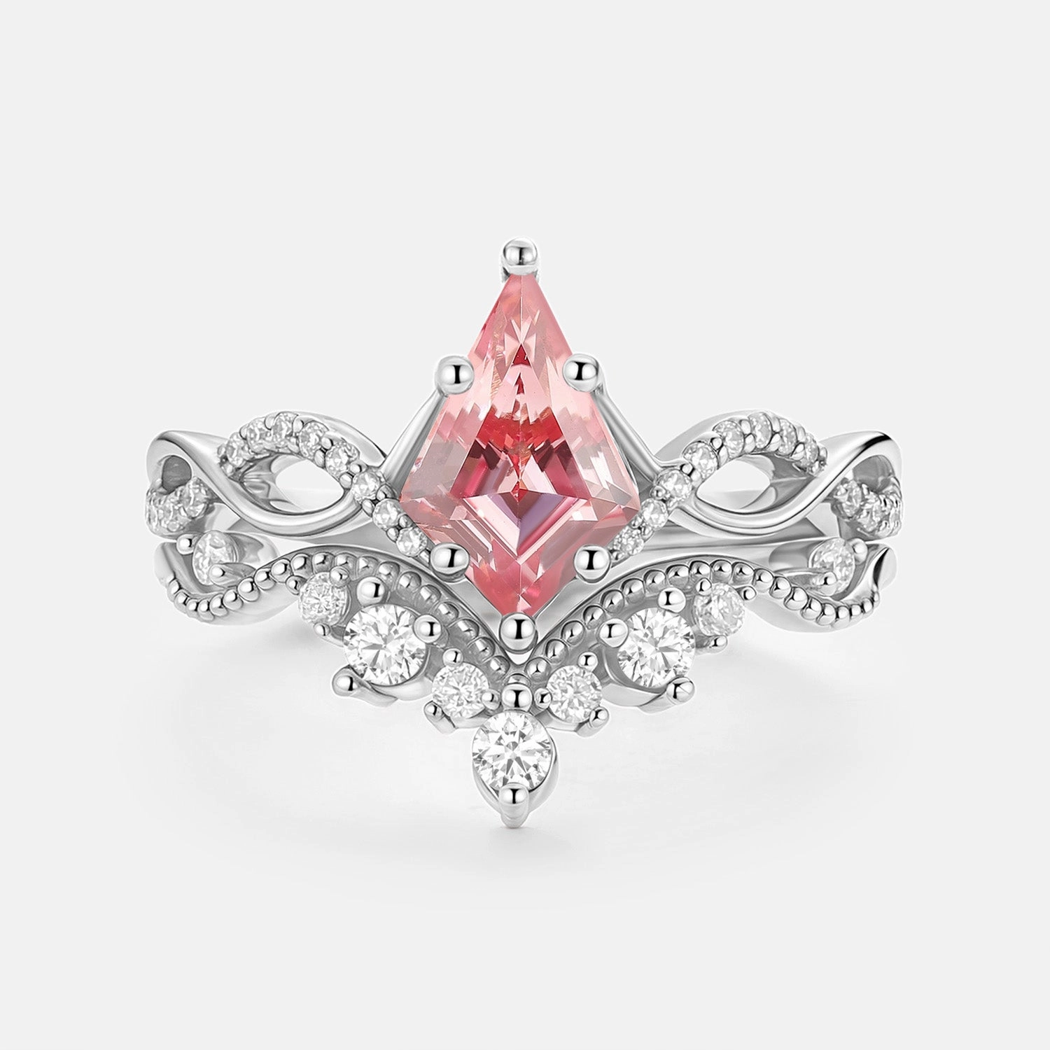 Infinity Kite Cut Lab Padparadscha Engagement Ring Set 2pcs Expressive Touch Urban Style