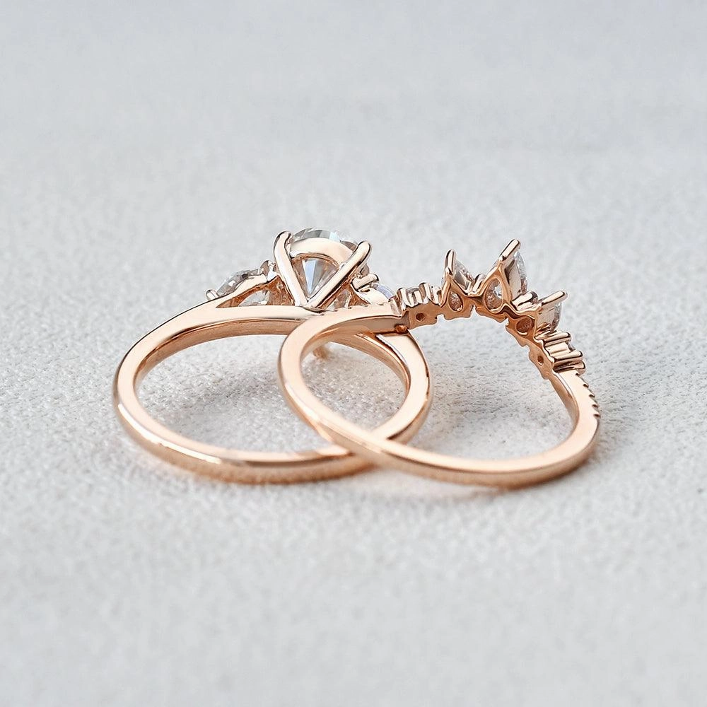 Luxe Accent Pear Shaped Moissanite Three Stone Ring Set 2pcs