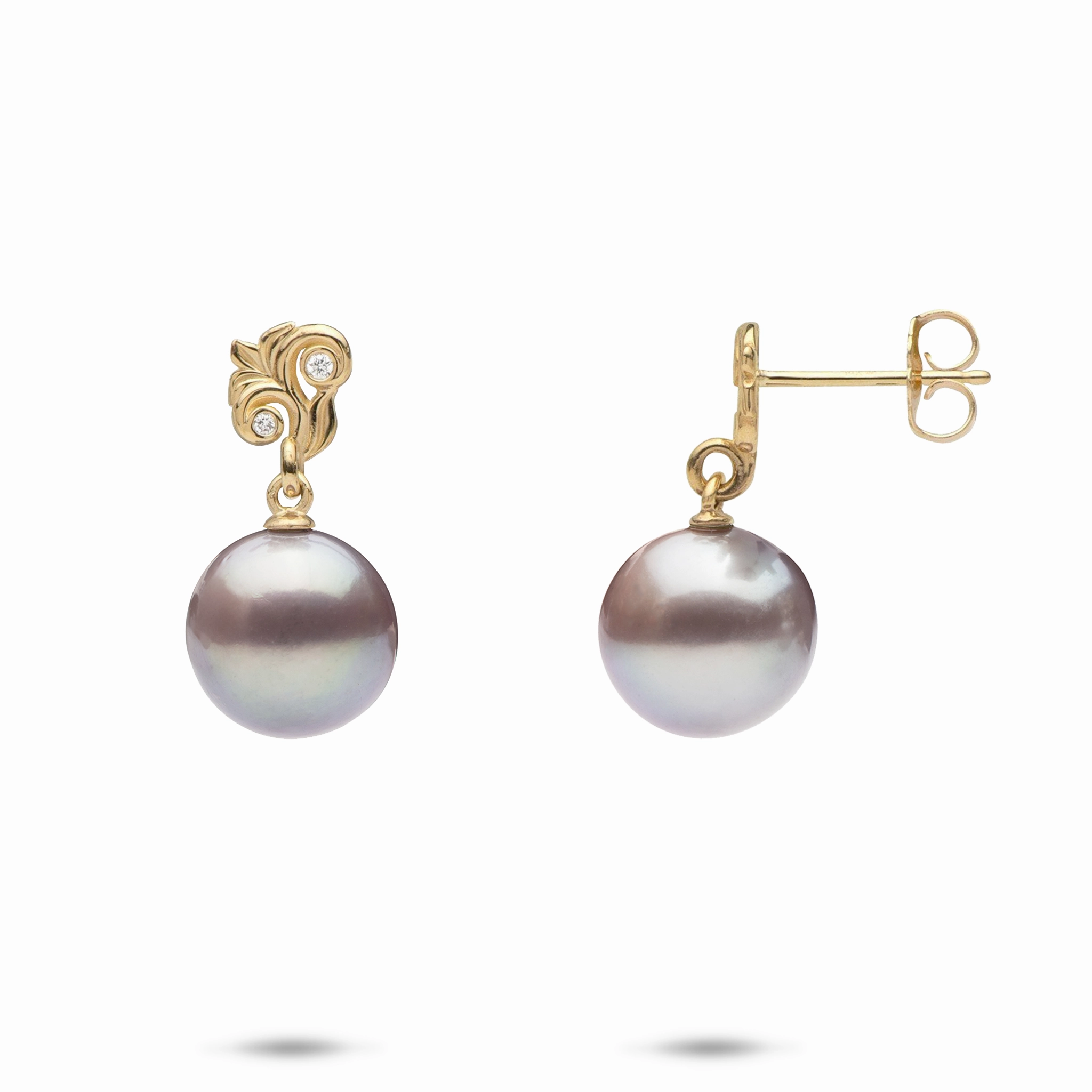 Living Heirloom Freshwater Pearl Earrings in Gold with Diamonds - 10-11mm Opulent Look Contemporary Design