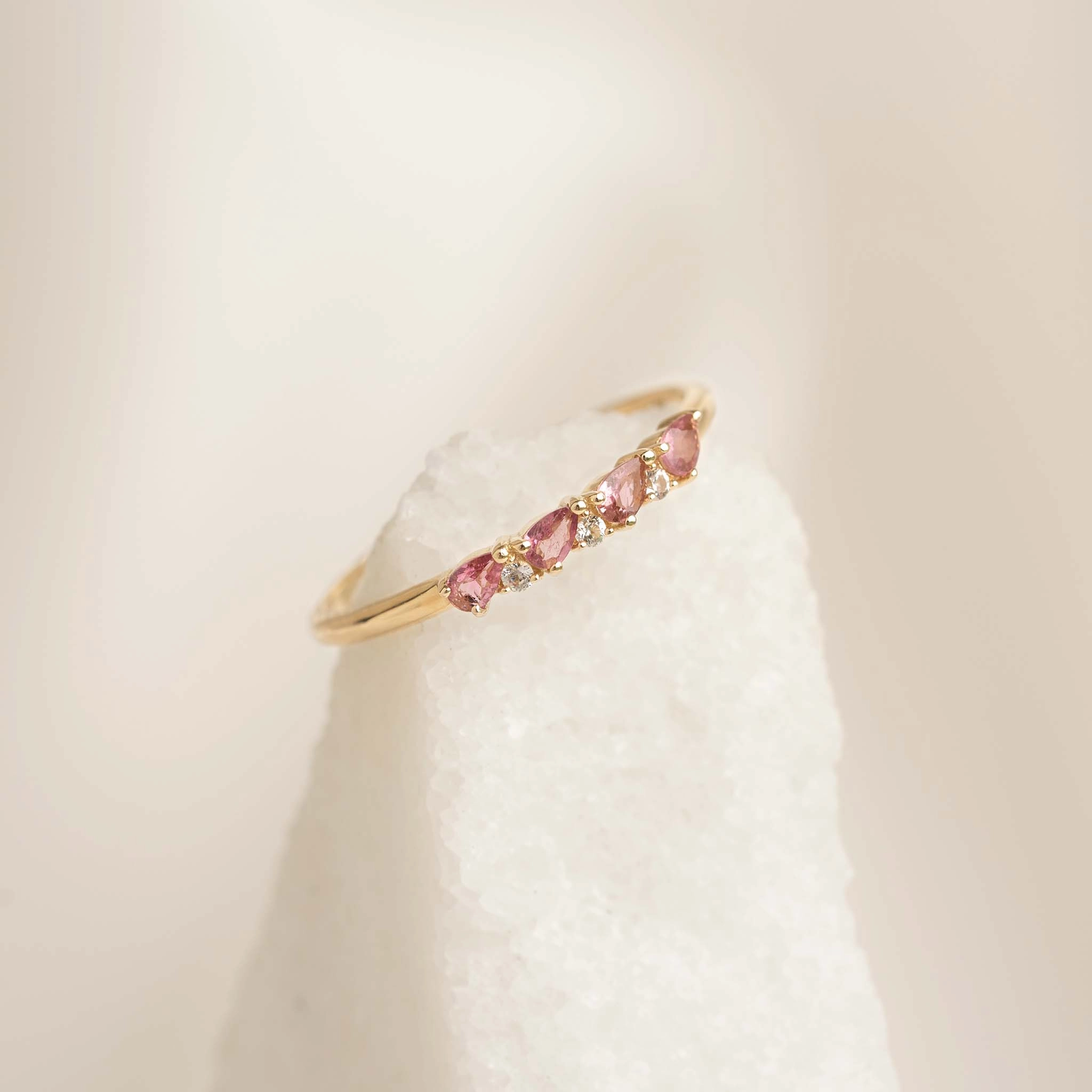 Cultural Event July Birthstone Pear Ring 14k Gold - Pink Tourmaline and Diamond