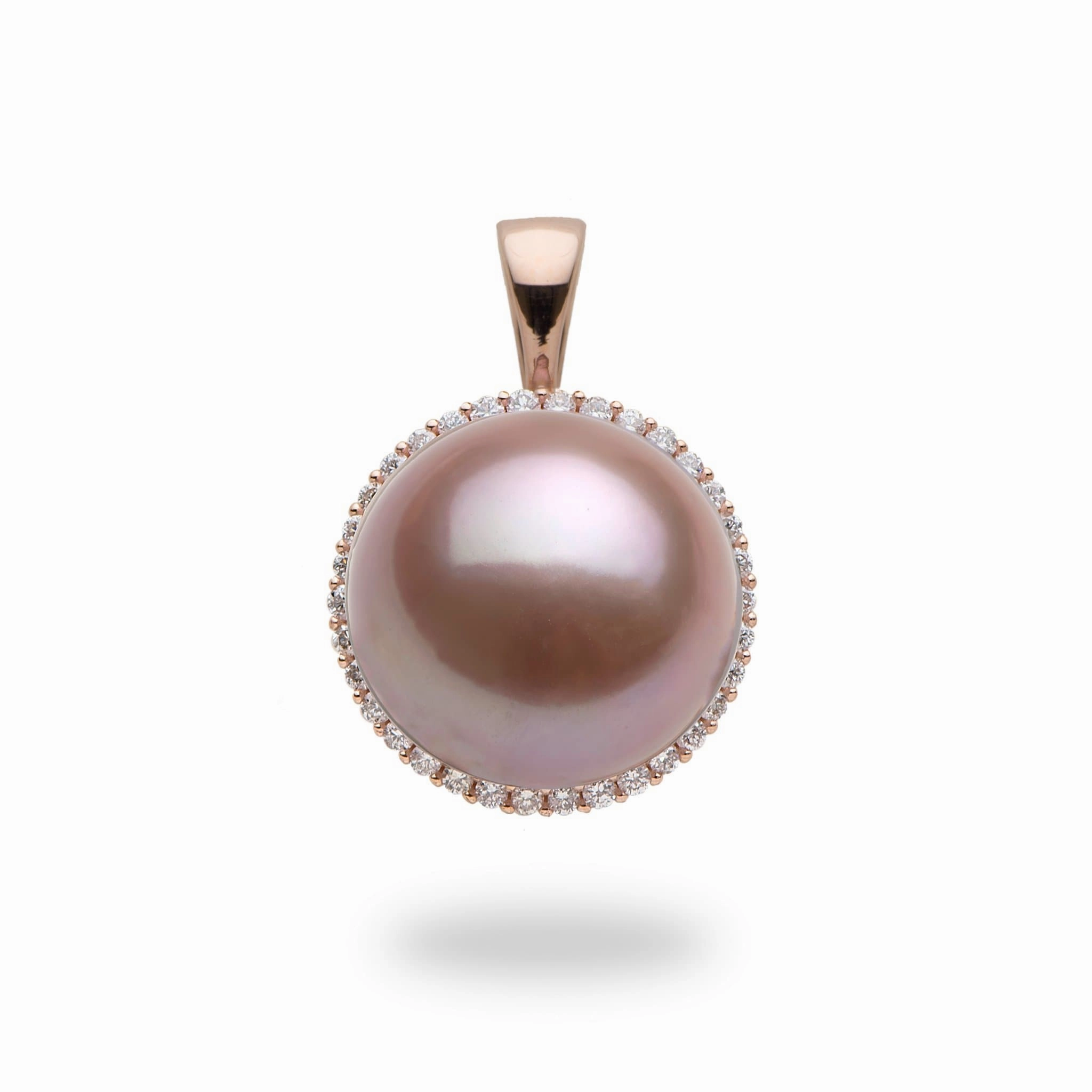 Travel Style Lilac Freshwater Pearl Pendant in Rose Gold with Diamonds - 14-15mm