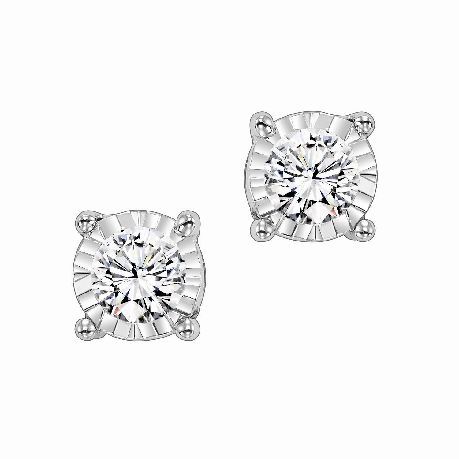 Tru-Reflection Round Illusion Diamond Stud Earrings .75Cttw Petite Embellishment Social Ornament