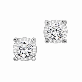 Tru-Reflection Round Illusion Diamond Stud Earrings .75Cttw Special Celebration Dazzling Detail