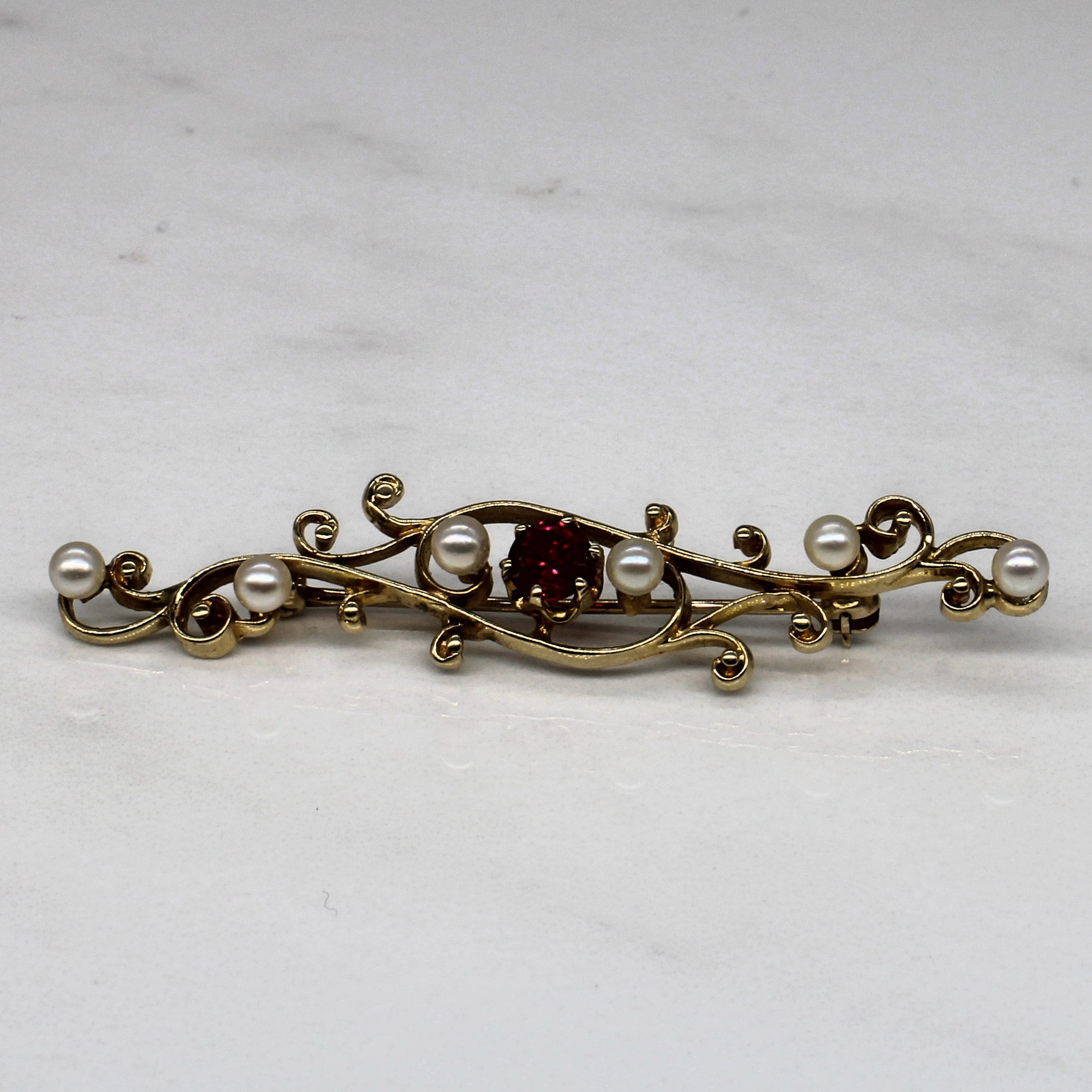 Precious Detail Synthetic Ruby & Pearl Brooch | 0.34ct |