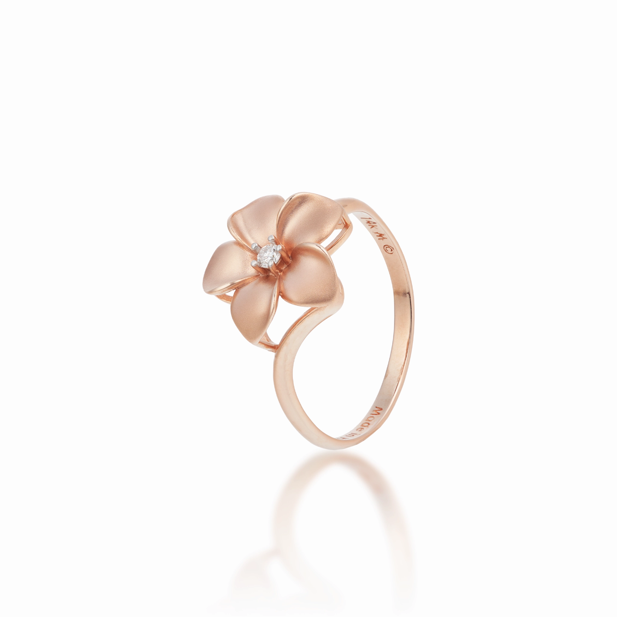 Plumeria Ring in Rose Gold with Diamond - 13mm Lustrous Radiance Fashion Jewelry Look