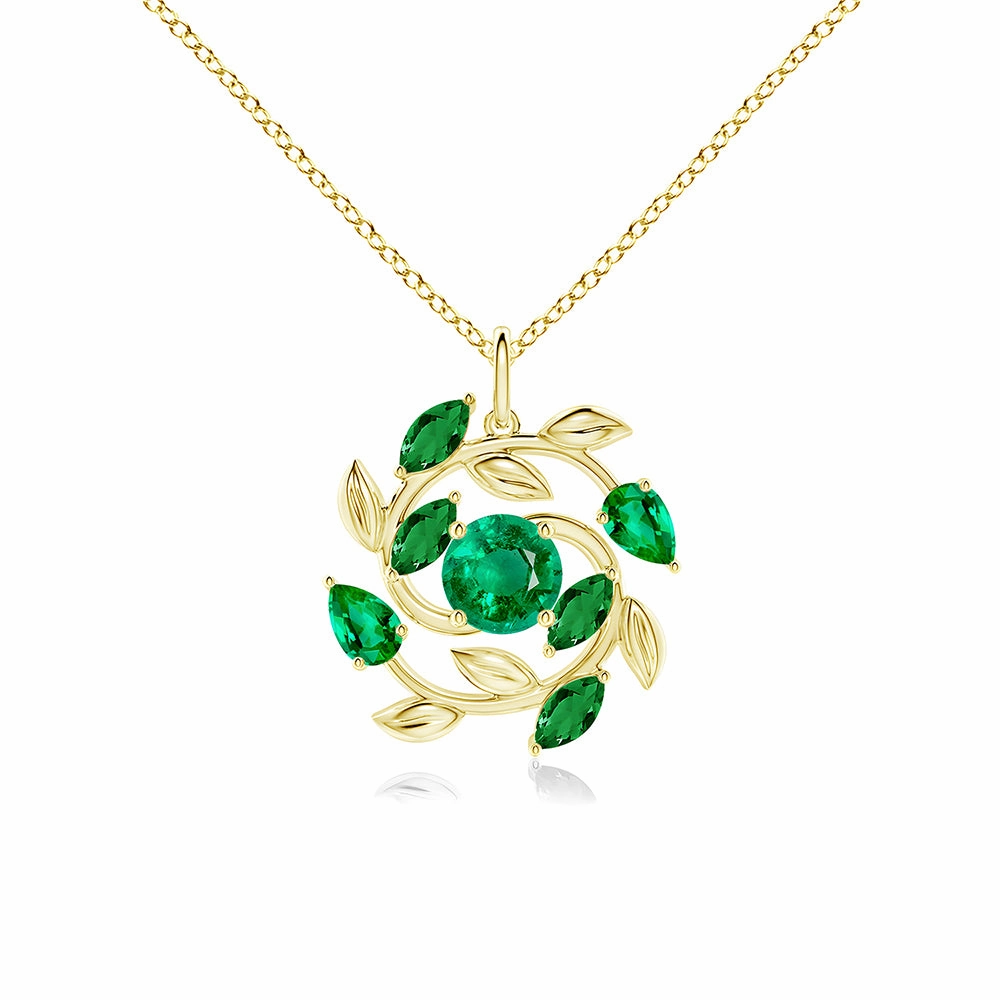 Elegant Treasures Glam Ready Round and Marquise Emerald Olive Branch Statement Necklace Pendant