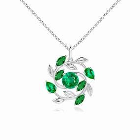Round and Marquise Emerald Olive Branch Statement Necklace Pendant Polished Craft Special Edition