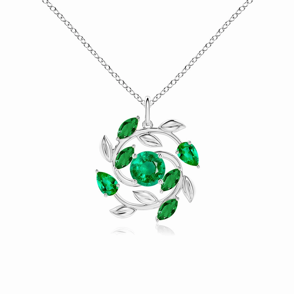 Round and Marquise Emerald Olive Branch Statement Necklace Pendant Polished Craft Special Edition