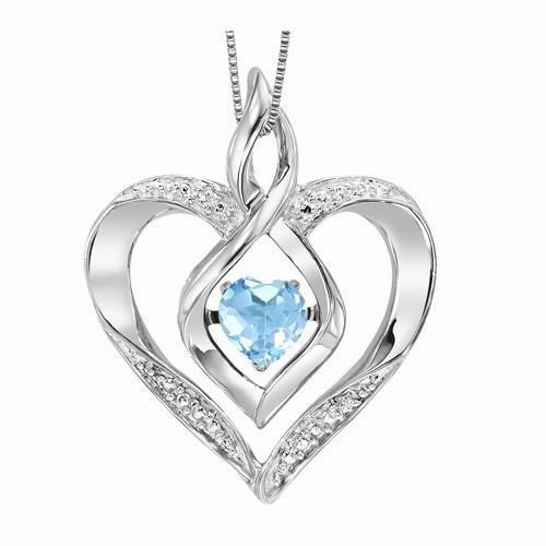 Office Wear Sterling Silver Created Blue Topaz and Diamond Heart Shaped Necklace