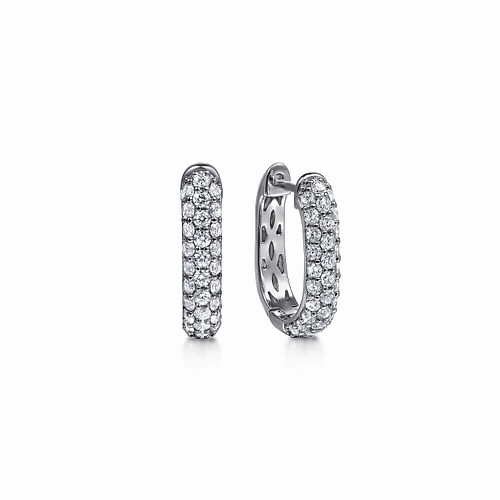 Trendy Layer 14K White Gold Pave Diamond Classic Oval Hoop Earrings