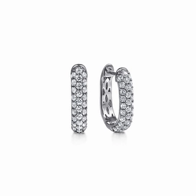 Trendy Layer 14K White Gold Pave Diamond Classic Oval Hoop Earrings