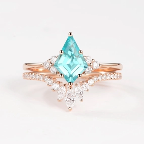 Precious Pieces Sun & Glass Sea - Unique Lab Grown Paraiba Engagement Ring Set 2pcs - Lydia