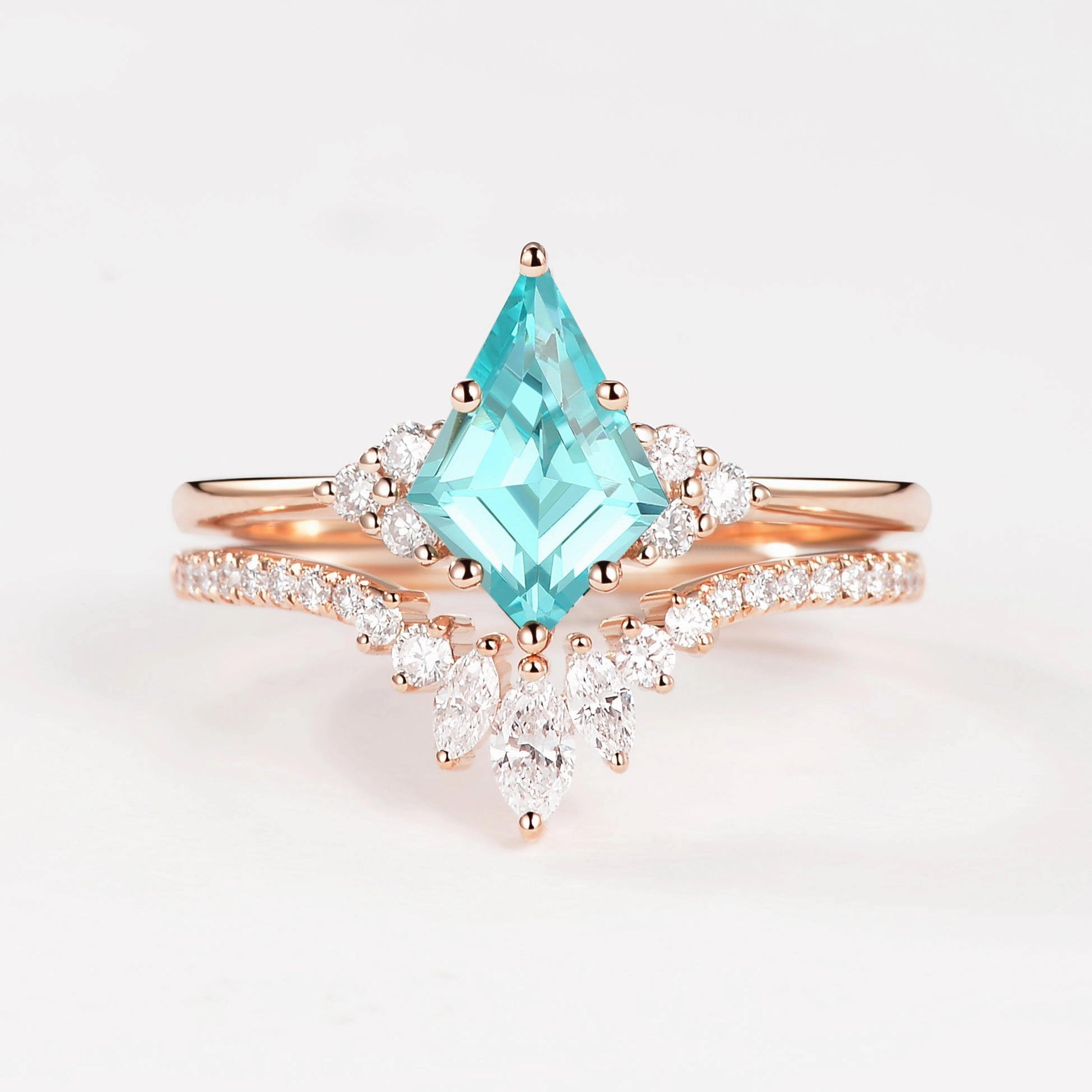 Precious Pieces Sun & Glass Sea - Unique Lab Grown Paraiba Engagement Ring Set 2pcs - Lydia