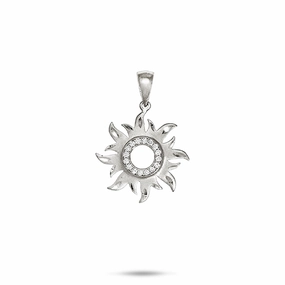 Sun Pendant in White Gold with Diamonds - 17mm Fashion Sparkle Bright Pop