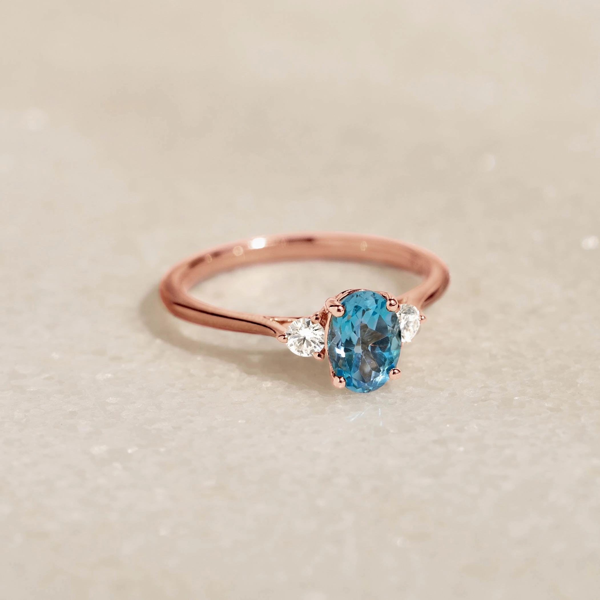 Finishing Feature Swiss Blue Topaz and Diamond Ring Rose Gold - Kindra