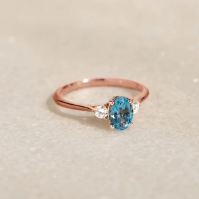 Swiss Blue Topaz and Diamond Ring Rose Gold - Kindra Sparkling Craftwork Date Look