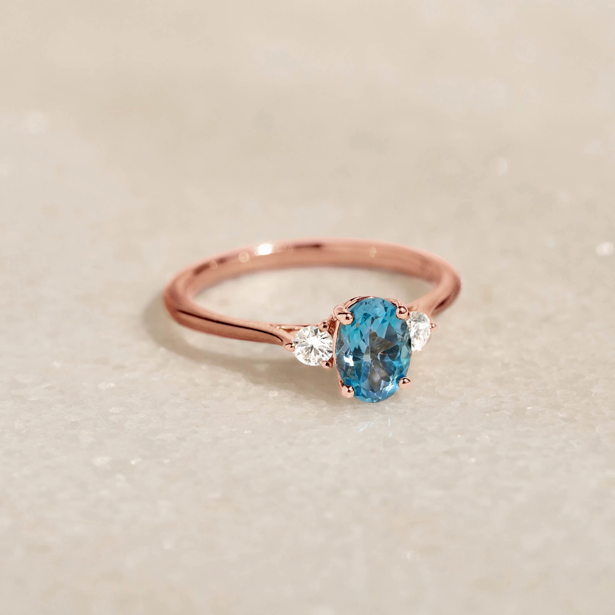 Highlight Edge Elegant Jewelry Swiss Blue Topaz and Diamond Ring Rose Gold - Kindra