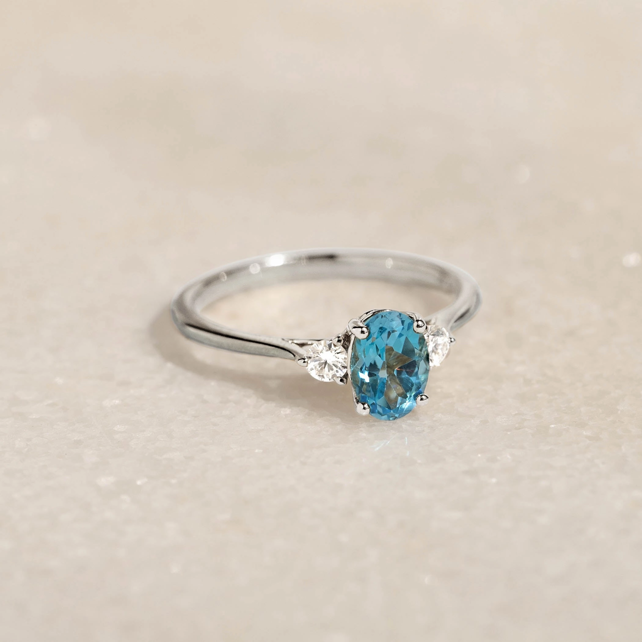 Gifting Ready Swiss Blue Topaz and Diamond Ring White Gold - Kindra