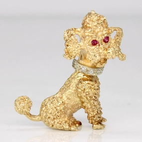 Dainty Appeal Synthetic Ruby & Natural Diamond Poodle Brooch | 0.03ctw, 0.02ctw |