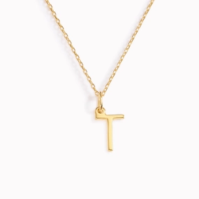 Brilliant Accent T Necklace / Gold Initial Necklace