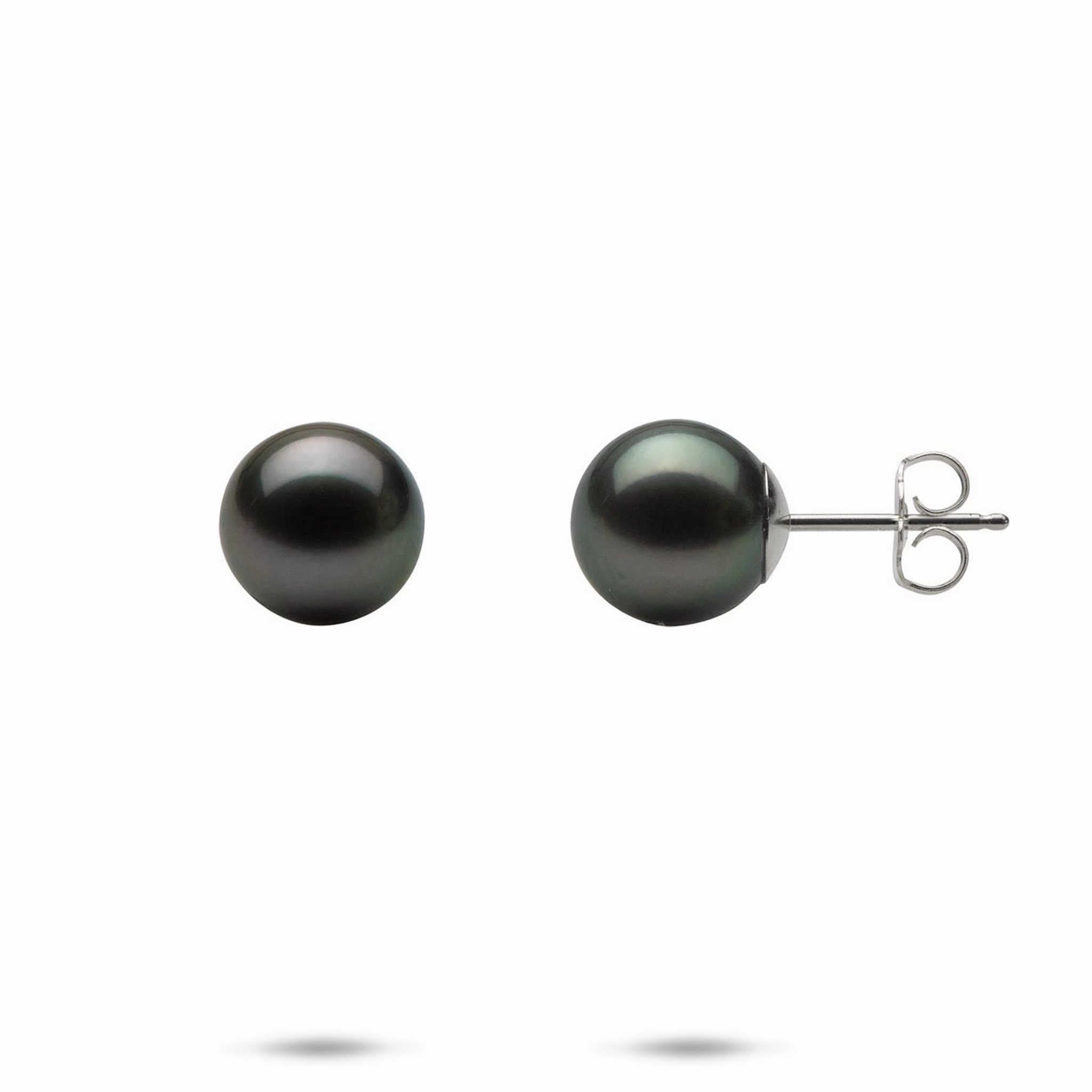 Tahitian Black Pearl Earrings in White Gold - 9-10mm Sparkling Accent Glamorous Pieces
