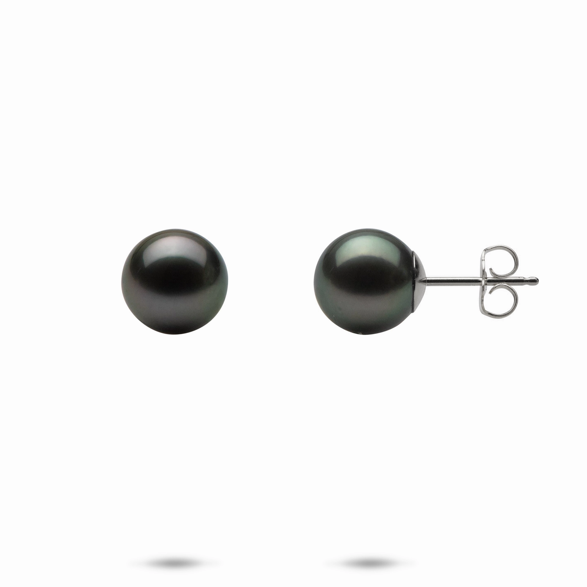 Radiant Edge Tahitian Black Pearl Earrings in White Gold - 9-10mm
